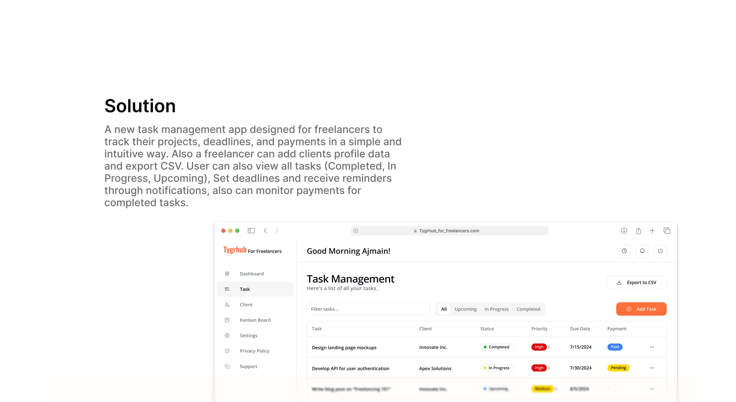 Solution content and illustration of case study client management system