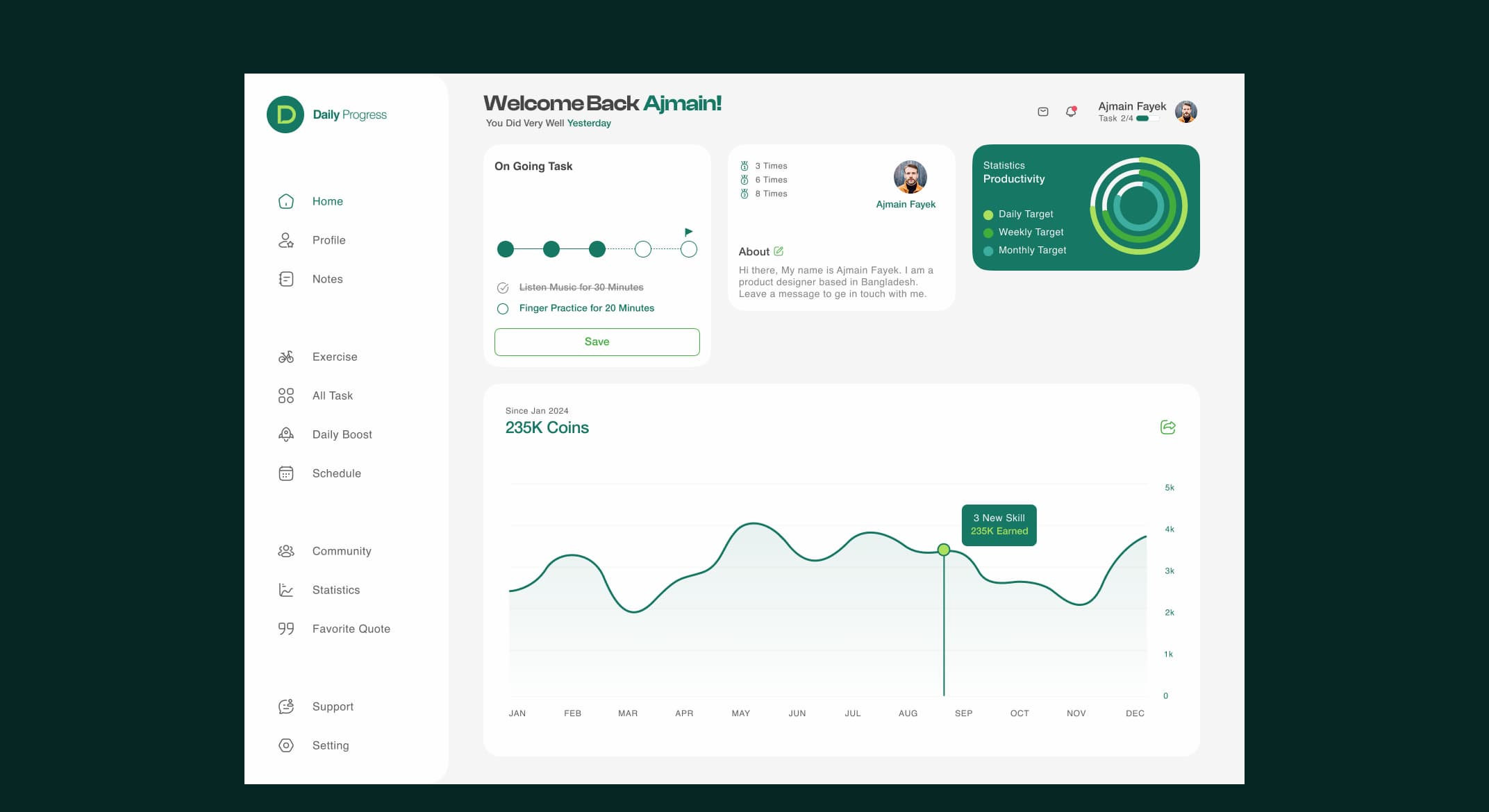Responsive dashboard UI showing analytics charts, user interface elements, and a clean design layout.