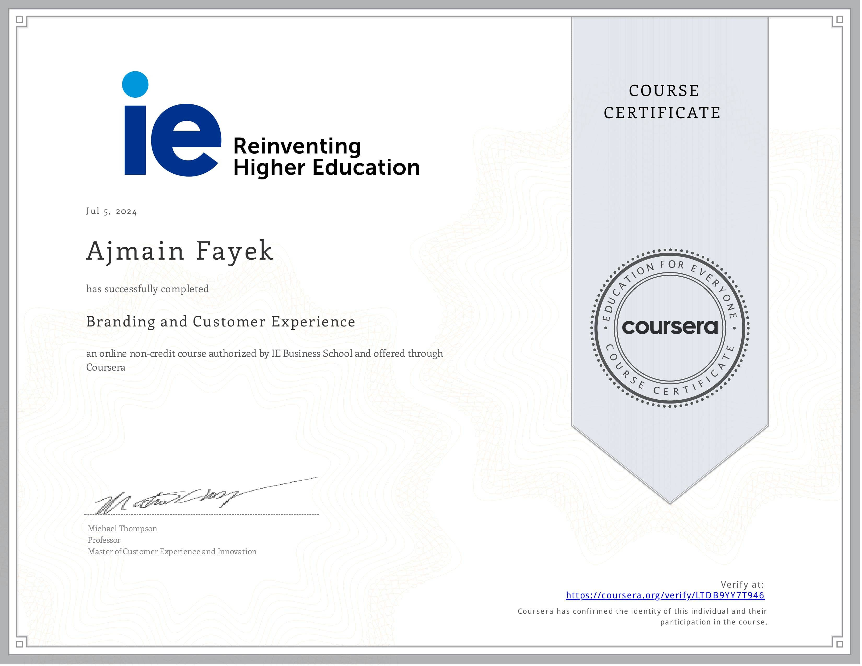 Certifications from IE as a brand designer and UX specialist