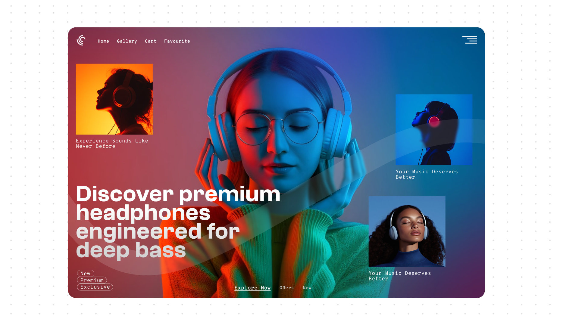 Responsive website UI showing a minimal homepage design with high-quality visuals.
