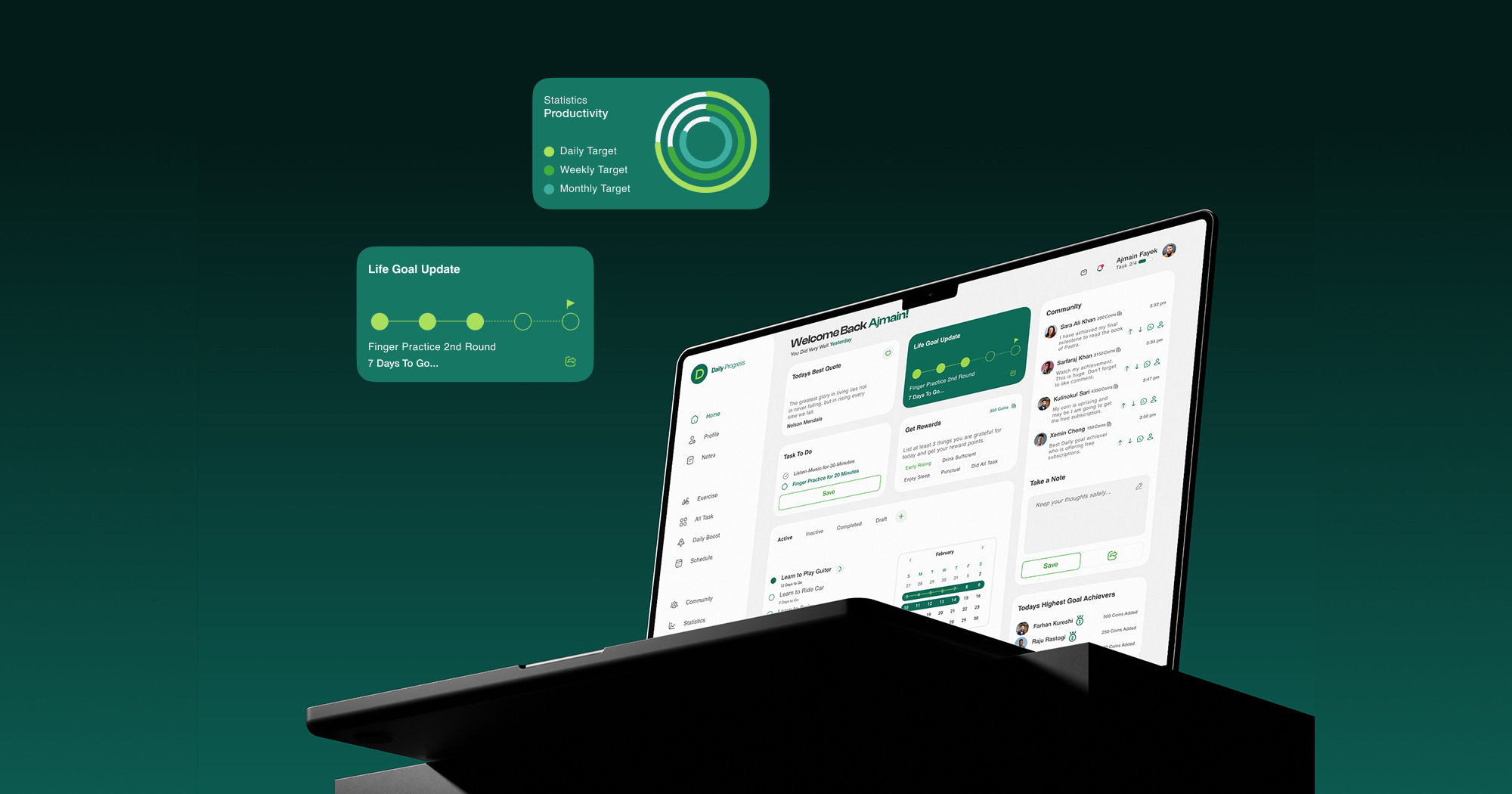 dashboard UI design design for daily progress web application